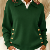 Catherine | Pull col polo camel à boutons dorés