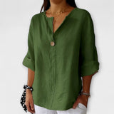 Regula™ | Blouse en lin avec décolleté en V et bouton