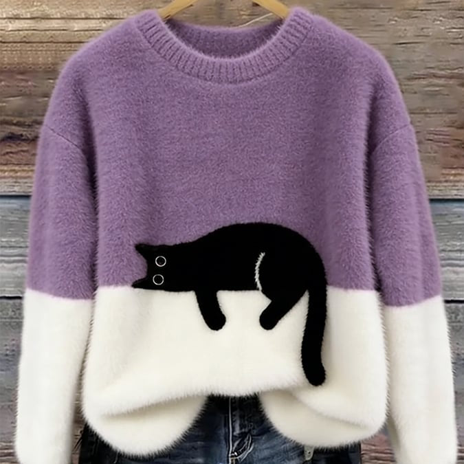Bonnie™ — Pull Oversize Imprimé Chat