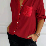 Jasmine | T-shirt élégant à col en V avec des sequins scintillants pour femmes