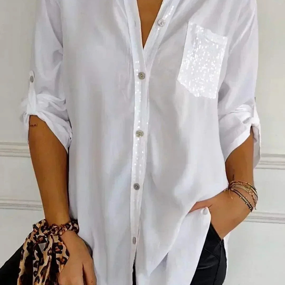 Jasmine | T-shirt élégant à col en V avec des sequins scintillants pour femmes