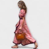 Robe Maxi Élégante Rose à Manches Courtes