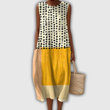 Josiane | Robe midi à pois colorblock