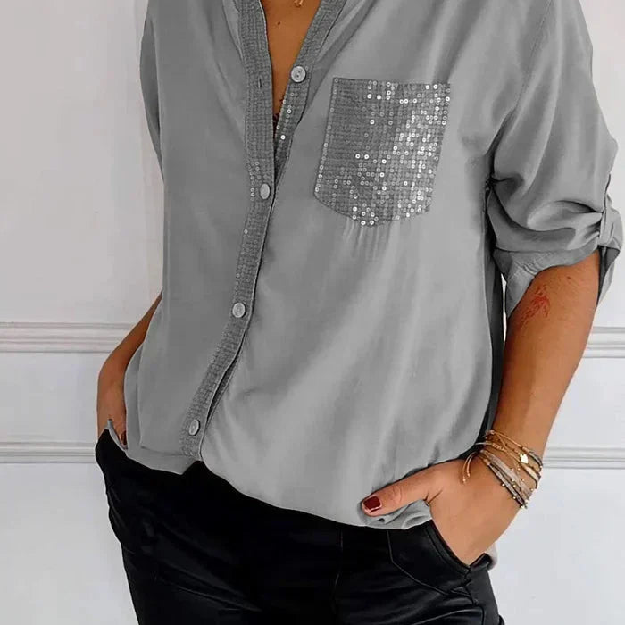 Jasmine | T-shirt élégant à col en V avec des sequins scintillants pour femmes