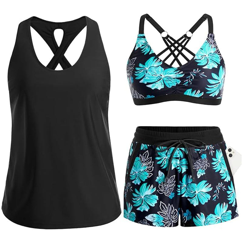 Maren | Ensemble de Tankini-Bikini & Couverture en Trois Pièces