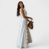 Éliora – Robe maxi avec motif de fleurs en dentelle et ceintures à nouer