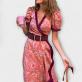 Robe Maxi Élégante Rose à Manches Courtes