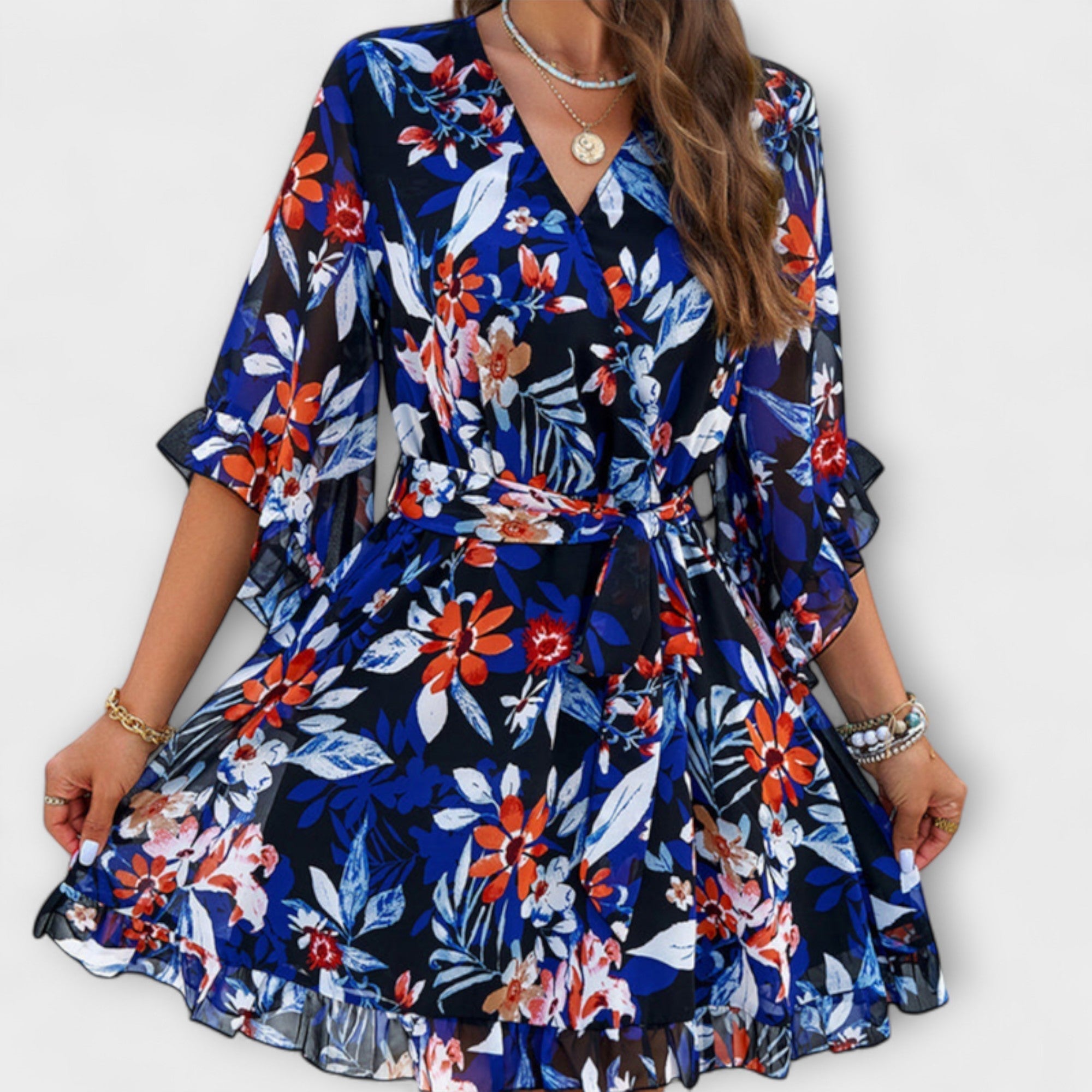 Lina - Robe Midi Femme avec Imprimé Floral