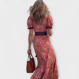 Robe Maxi Élégante Rose à Manches Courtes