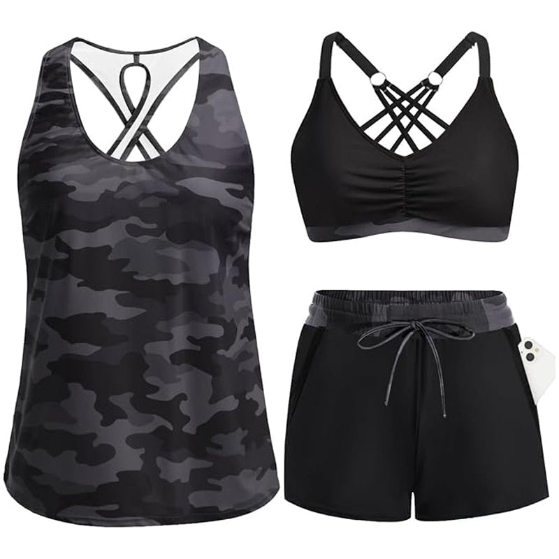Maren | Ensemble de Tankini-Bikini & Couverture en Trois Pièces