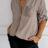 Jasmine | T-shirt élégant à col en V avec des sequins scintillants pour femmes
