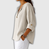 Regula™ | Blouse en lin avec décolleté en V et bouton