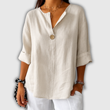 Regula™ | Blouse en lin avec décolleté en V et bouton