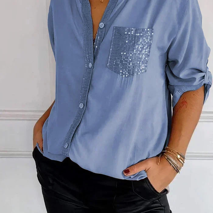 Jasmine | T-shirt élégant à col en V avec des sequins scintillants pour femmes