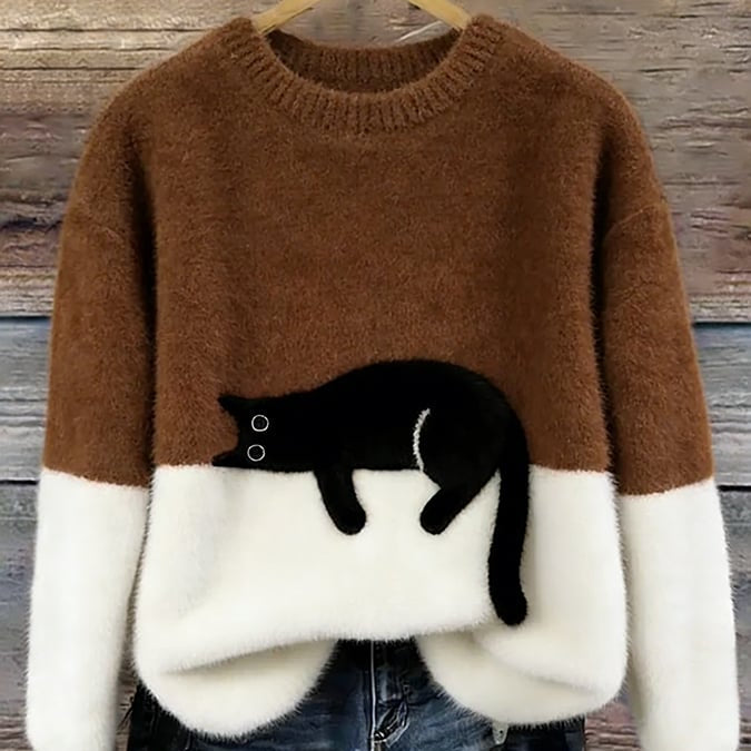 Bonnie™ — Pull Oversize Imprimé Chat
