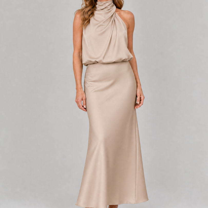 Nopal | Robe midi sans manches avec col drapé