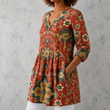 Léa | Blouse longue en lin avec motif médaillon oriental