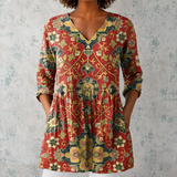 Léa | Blouse longue en lin avec motif médaillon oriental