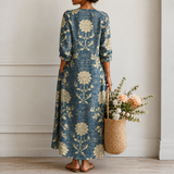 Isabelle | Robe midi à imprimé floral indigo