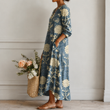 Isabelle | Robe midi à imprimé floral indigo