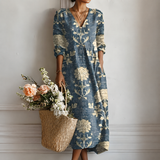 Isabelle | Robe midi à imprimé floral indigo