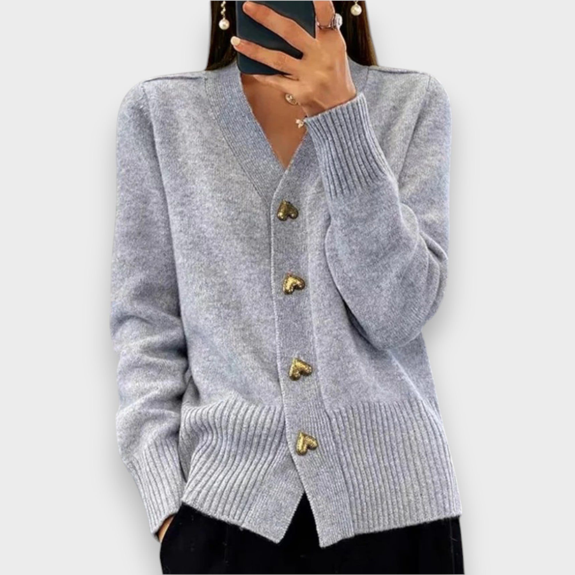 Isabelle | Cardigan à Boutons Cœur Dorés