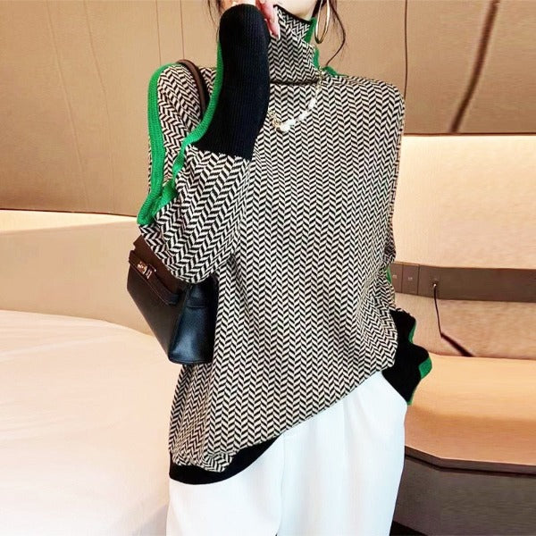 Corinne | Pull à col roulé en chevrons