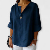 Regula™ | Blouse en lin avec décolleté en V et bouton