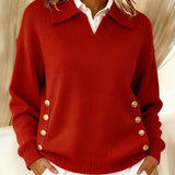 Catherine | Pull col polo camel à boutons dorés