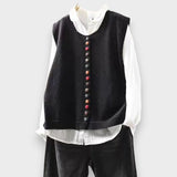 Claudine | Tricot à Boutons Multicolores Gilet Sans Manches
