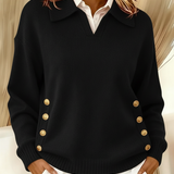 Catherine | Pull col polo camel à boutons dorés