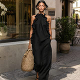 Helene | Robe maxi sans manches en lin avec volants