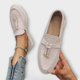 Mocassins Féminins Beiges avec Cordon Décoratif