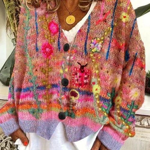 Florence | Cardigan brodé fleuri multicolore