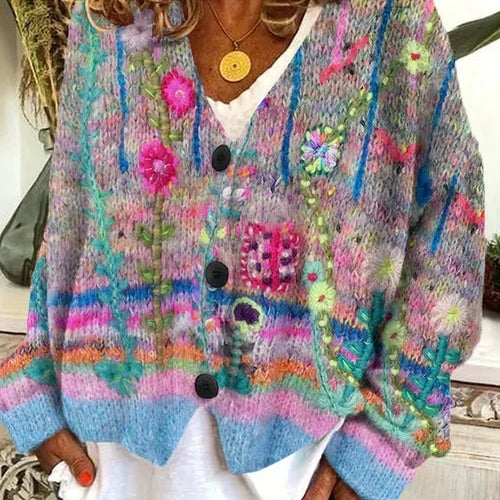 Florence | Cardigan brodé fleuri multicolore