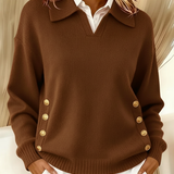 Catherine | Pull col polo camel à boutons dorés