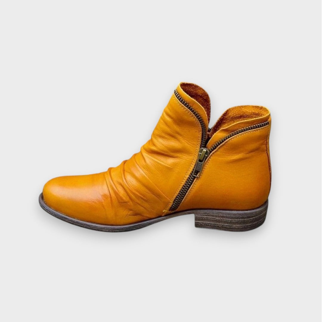 Wiebke | Cuir froncé avec fermeture éclair Bottines