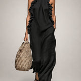 Helene | Robe maxi sans manches en lin avec volants