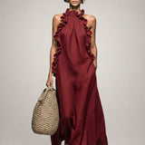 Helene | Robe maxi sans manches en lin avec volants