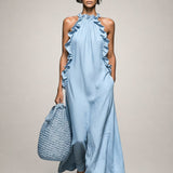 Helene | Robe maxi sans manches en lin avec volants