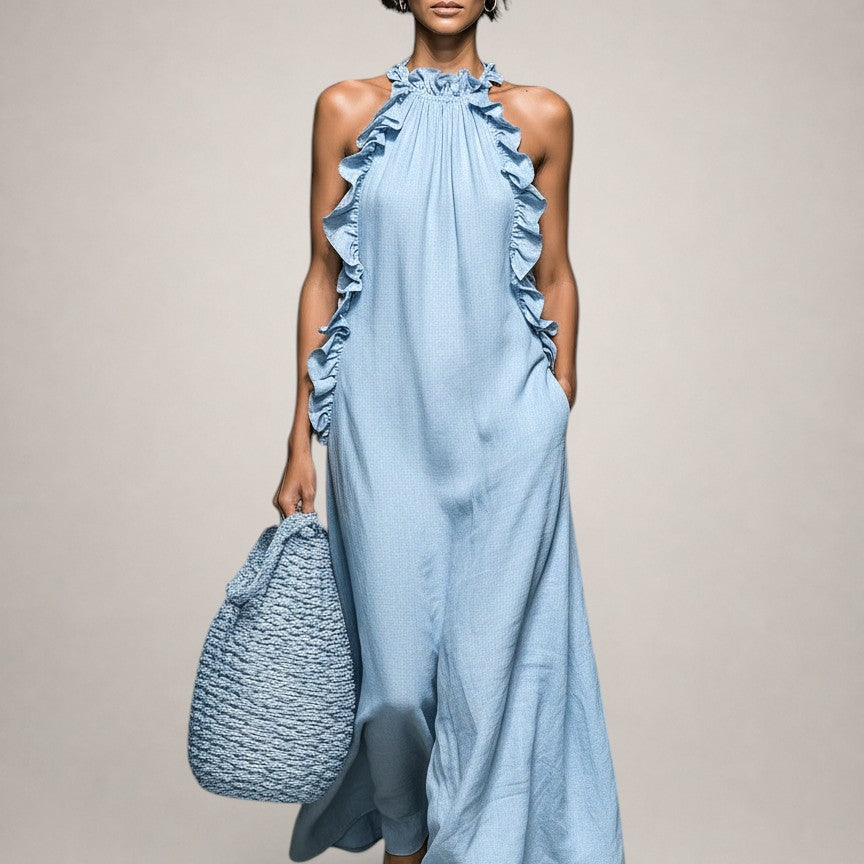 Helene | Robe maxi sans manches en lin avec volants