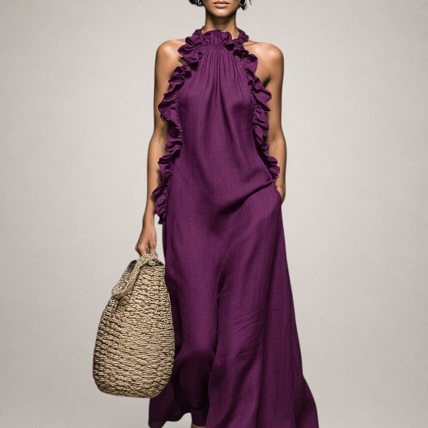 Véronique | Robe maxi noire à volants