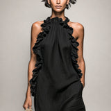 Helene | Robe maxi sans manches en lin avec volants