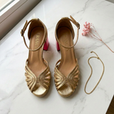Brigitte | Sandales dorées à talon rose