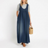 Bernadette | Robe salopette longue en denim