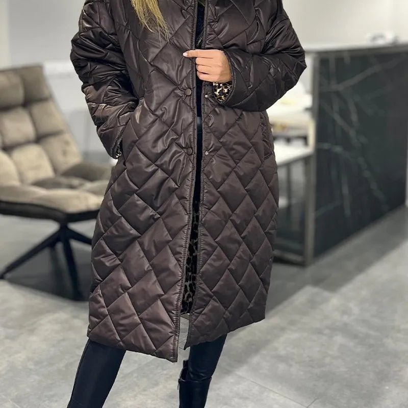 Kendall | Manteau d'hiver élégant et flatteur – Chaud sans ajouter du volume, avec doublure léopard