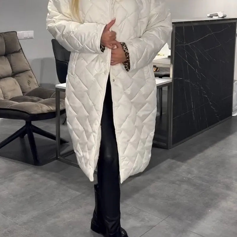Kendall | Manteau d'hiver élégant et flatteur – Chaud sans ajouter du volume, avec doublure léopard