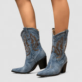 Florence | Bottes Western en Denim Brodé