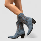 Florence | Bottes Western en Denim Brodé