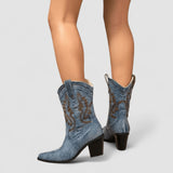 Florence | Bottes Western en Denim Brodé